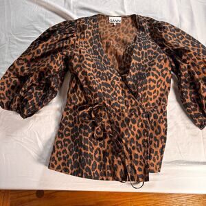 Ganni Leopard Wrap Top